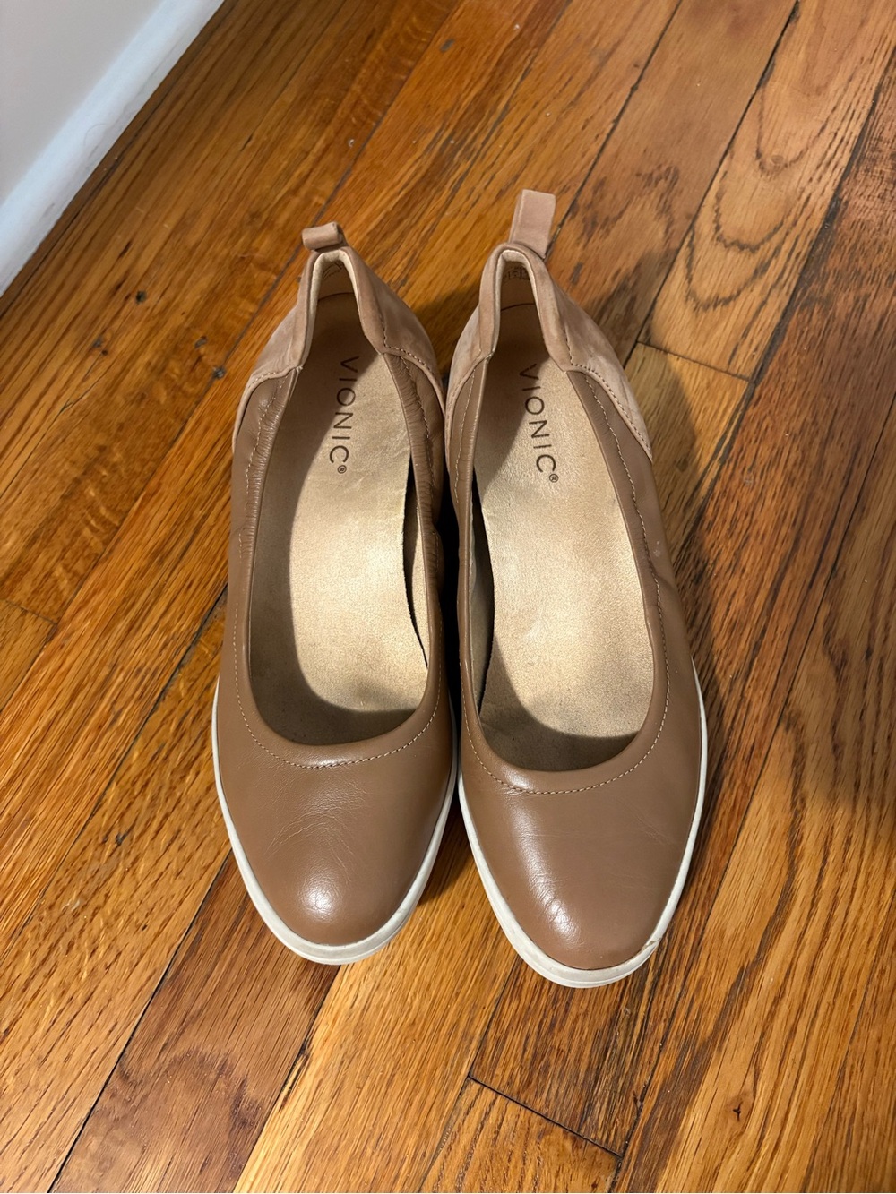 Vionic Women's Brown Slip-On Leather Ballet Flat Wedge